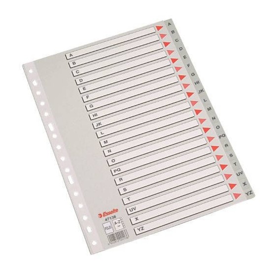 SEPARADOR ALFABETICO POLIPROPILENO MULTITALADRO A-Z FORMATO FOLIO COLOR GRIS ESSELTE 47138