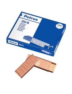 CAJA DE 1000 GRAPAS TIPO 26/6 COBREADAS PARA GRAPADORAS DE SOBREMESA/OFICINA PETRUS 55710