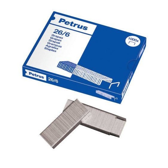 CAJA DE 1000 GRAPAS TIPO 26/6 GALVANIZADAS PARA GRAPADORAS DE SOBREMESA/OFICINA PETRUS 55711