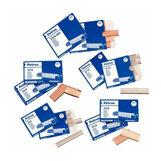 CAJA DE 1000 GRAPAS TIPO 22/8 - 24/8 COBREADAS PARA GRAPADORAS DE SOBREMESA/OFICINA PETRUS 55714