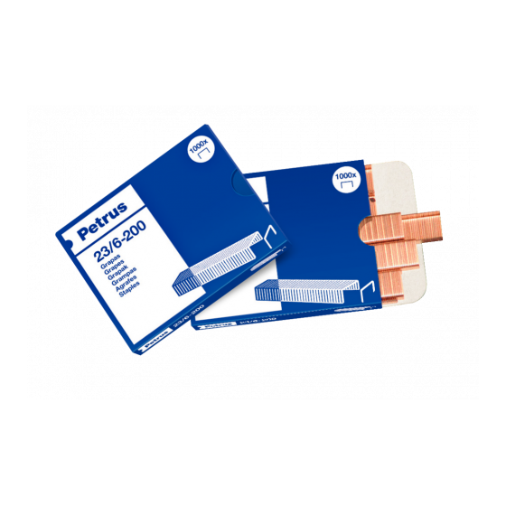CAJA DE 1000 GRAPAS TIPO 23/6 - 200 COBREADAS PARA GRAPADORAS DE ESCOLARES/OFICINA PETRUS 23600