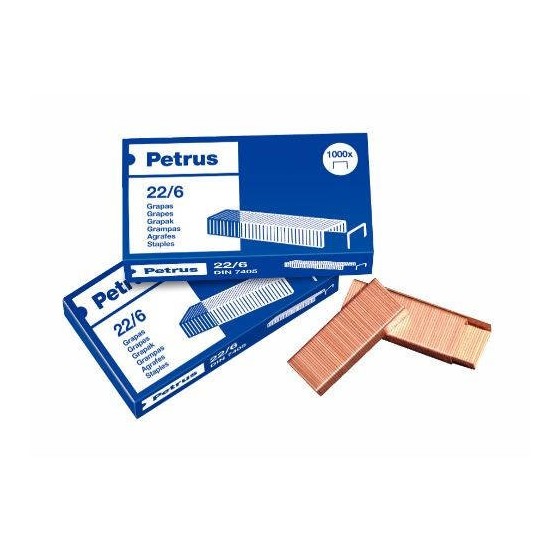 CAJA DE 1000 GRAPAS TIPO 22/6 - 24/6 COBREADAS PARA GRAPADORAS DE SOBREMESA/OFICINA PETRUS 55721