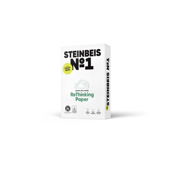 PAQUETE 500H PAPEL RECICLADO 80GR A4 CLASSIC WHITE Nº1 ISO70 STEINBEIS 40002076 (x5 unidades)