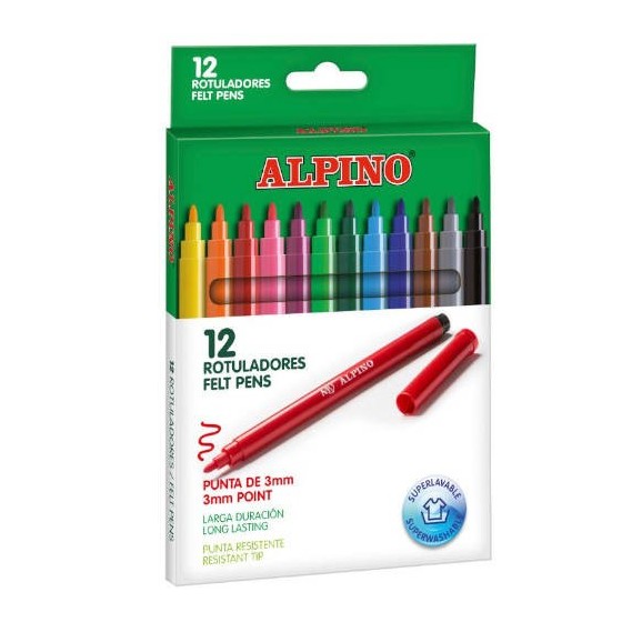 ESTUCHE 12 UNIDADES ROTULADORES PUNTA FINA COLORES SURTIDOS ALPINO AR001002N