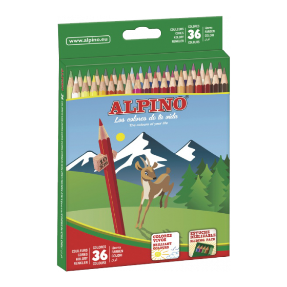 ESTUCHE CARTON 36 UNIDADES LAPICES HEXAGONALES ALTA CALIDAD 3MM. COLORES SURTIDOS ALPINO AL010600