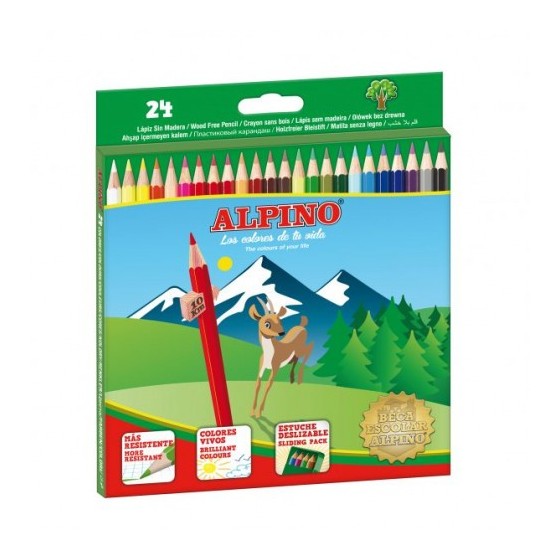 ESTUCHE CARTON 24 UNIDADES LAPICES HEXAGONALES ALTA CALIDAD 3MM. COLORES SURTIDOS ALPINO AL010658