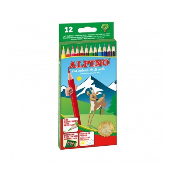 ESTUCHE CARTON 12 UNIDADES LAPICES HEXAGONALES ALTA CALIDAD 3MM. COLORES SURTIDOS ALPINO AL010654