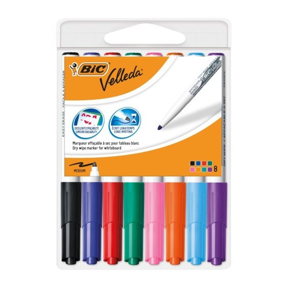 ESTUCHE 8 MARCADORES PARA PIZARRA BLANCA 1741 TINTA A BASE DE ACETONA TRAZO 1,4MM. SURTIDOS VELLEDA 503844