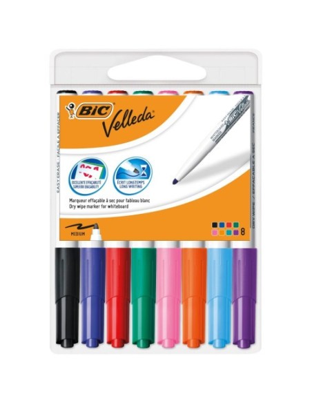 ESTUCHE 8 MARCADORES PARA PIZARRA BLANCA 1741 TINTA A BASE DE ACETONA TRAZO 1,4MM. SURTIDOS VELLEDA 503844