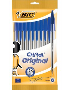 BOLSA 10 BOLIGRAFOS CRISTAL CON CUERPO TRANSPARENTE TRAZO 0,4MM. AZUL BIC 830863