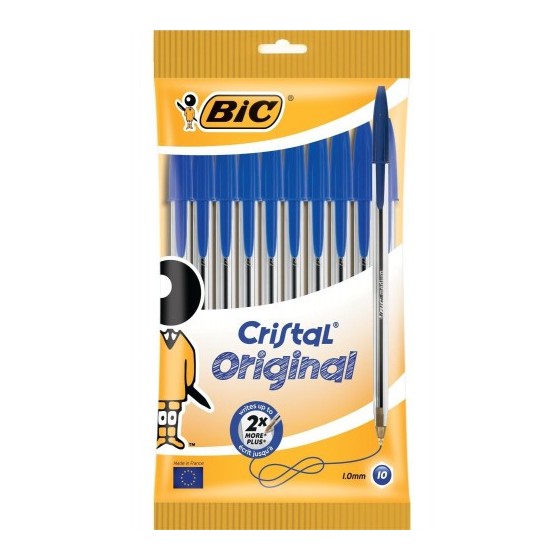 BOLSA 10 BOLIGRAFOS CRISTAL CON CUERPO TRANSPARENTE TRAZO 0,4MM. AZUL BIC 830863