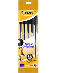 BOLSA 5 BOLIGRAFOS CRISTAL CON CUERPO TRANSPARENTE TRAZO 0,4MM. NEGRO BIC 802051