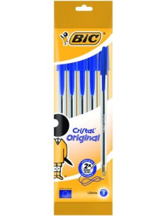 BOLSA 5 BOLIGRAFOS CRISTAL CON CUERPO TRANSPARENTE TRAZO 0,4MM. AZUL BIC 802052