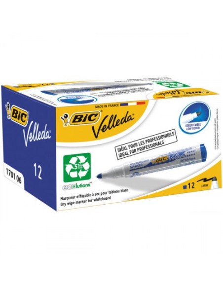 MARCADOR PARA PIZARRA BLANCA 1701 TINTA A BASE DE ALCOHOL TRAZO 1,5MM. AZUL VELLEDA 904938 (x12 unidades)