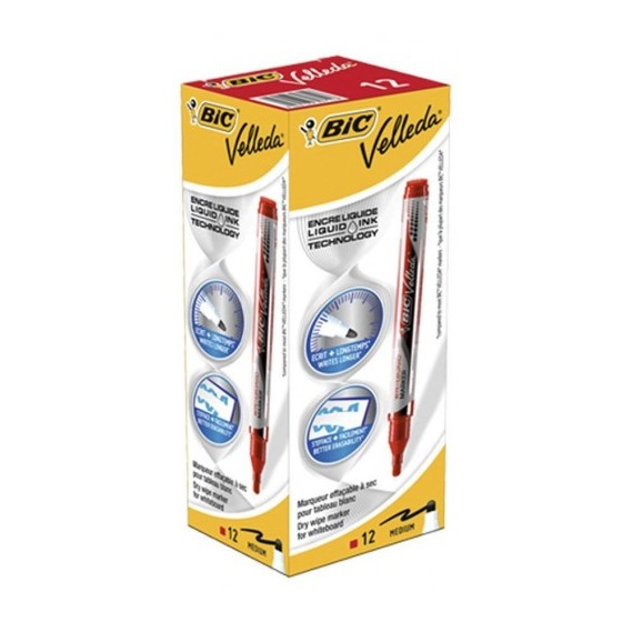 MARCADOR PARA PIZARRA BLANCA TINTA LIQUIDA TRAZO 2MM. ROJO VELLEDA 902089 (x12 unidades)