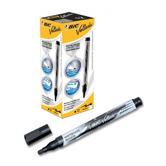 MARCADOR PARA PIZARRA BLANCA TINTA LIQUIDA TRAZO 2MM. NEGRO VELLEDA 902088 (x12 unidades)
