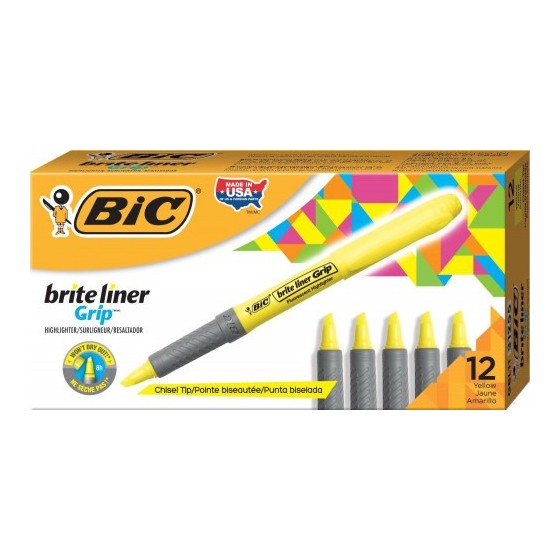MARCADOR FLUORESCENTE HIGHLIGHTER GRIP TRAZO 1,5-3,3MM. AMARILLO BIC 811935 (x12 unidades)