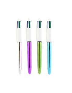 BOLIGRAFO 4 COLORES SHINE PUNTA FINA COLOR PLATA AZUL/NEGRO/ROJO Y VERDE BIC 982873 (x12 unidades)