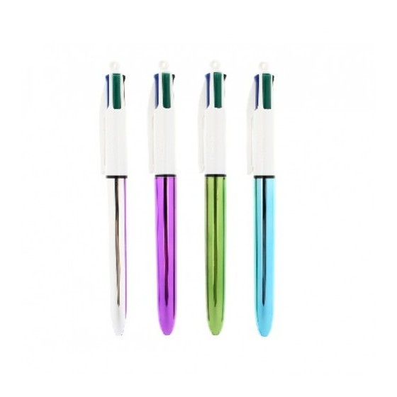BOLIGRAFO 4 COLORES SHINE PUNTA FINA COLOR PLATA AZUL/NEGRO/ROJO Y VERDE BIC 982873 (x12 unidades)