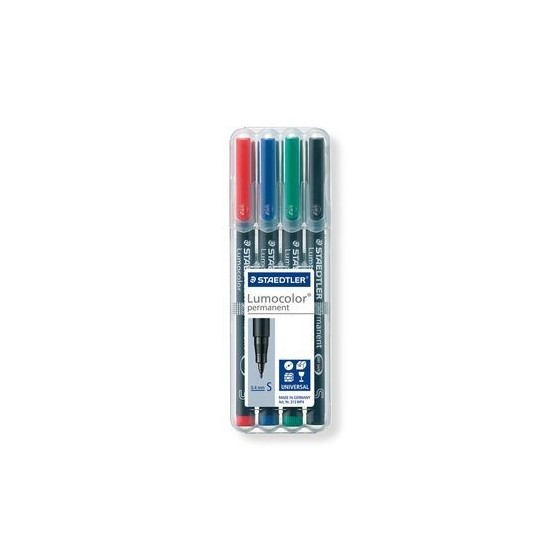 ESTUCHE 4 MARCADORES LUMOCOLOR PERMANENTE PUNTA SUPERFINA 0,4MM. SURTIDOS STAEDTLER 313 WP4