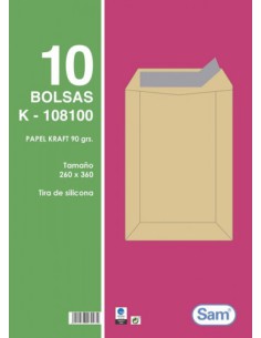 PAQUETES DE 10 BOLSAS BLANCAS, CON TIRA DE SILICONA TAMAÑO 260X360 100 GRS. SAM 665111