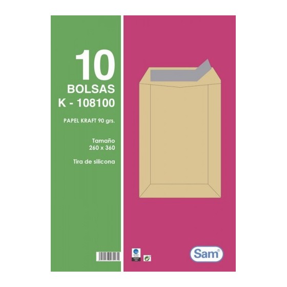 PAQUETES DE 10 BOLSAS BLANCAS, CON TIRA DE SILICONA TAMAÑO 260X360 100 GRS. SAM 665111