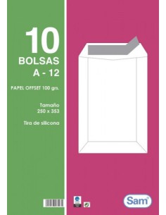 PAQUETES DE 10 BOLSAS BLANCAS, CON TIRA DE SILICONA TAMAÑO 250X353 100 GRS. SAM 665108