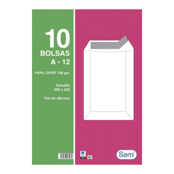 PAQUETES DE 10 BOLSAS BLANCAS, CON TIRA DE SILICONA TAMAÑO 250X353 100 GRS. SAM 665108