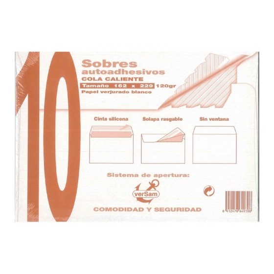 PAQUETES DE 10 SOBRES BLANCO VERJURADO 162X229 120 GRS. SAM 664930