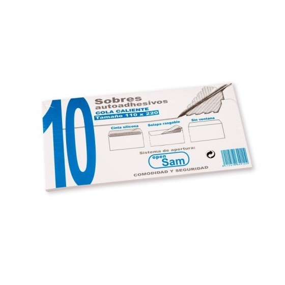 PAQUETES DE 10 SOBRES OPEN TAMAÑO 110X220  90 GRS. SAM 664912