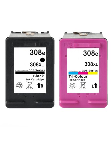 Compatible Pack HP 308XL (Negro 1 ud + Color 1 ud.) Cartuchos de Tinta 7FP22UE / 7FP21UE / 7FP2UE Alta Capacidad / Jumbo
