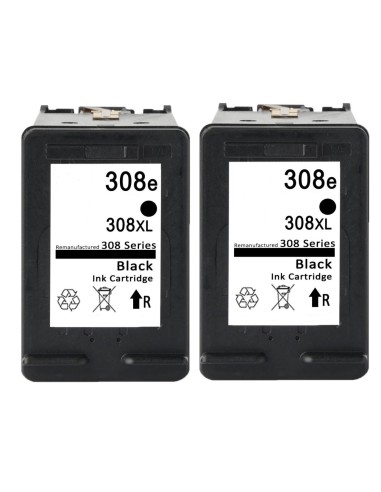 Compatible Pack HP 308XL (Negro 2 ud) Cartuchos de Tinta 7FP22UE / 7FP21UE Alta Capacidad / Jumbo