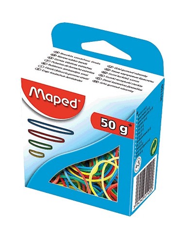 EXPOSITOR 12 CAJAS DE GOMAS ELASTICAS COLORES SURTIDOS GROSOR 1,5MM. MAPED 351100