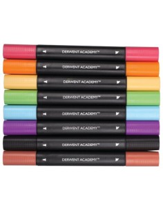 PACK DE 8 ROTULADORES DE 2 PUNTAS FINA Y BISELADA ALTA CALIDAD COLORES SURTIDOS DERWENT 98208