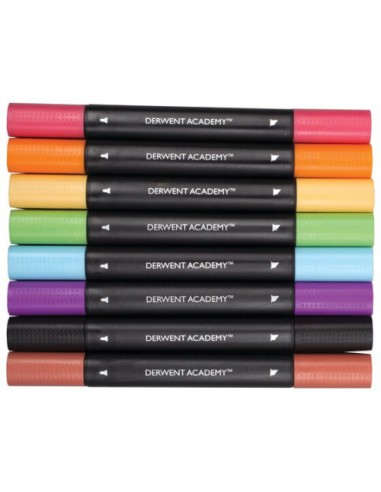 PACK DE 8 ROTULADORES DE 2 PUNTAS FINA Y BISELADA ALTA CALIDAD COLORES SURTIDOS DERWENT 98208