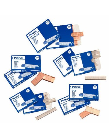CAJA DE 1000 GRAPAS TIPO 22/8 - 24/8 COBREADAS PARA GRAPADORAS DE SOBREMESA/OFICINA PETRUS 55714