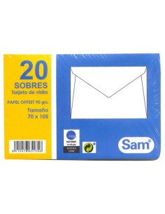 PAQUETES DE 20 SOBRES TARJETA DE VISITA, OFFSET BLANCO 70X105, 90 GRS. ENGOMADO SAM 665135