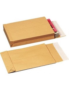 CAJA 250 BOLSAS DIN B4 FOLIO (250X353) BOLSA FUELLE 250X353X30 KRAFT 120 GRS. FUELLE 3 LADOS - AUTOSAM TIRA DE SILICONA SAM 1490