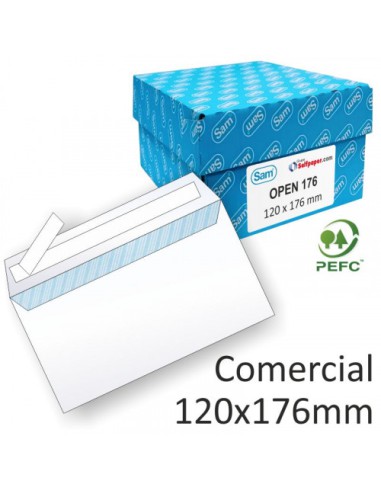 CAJA 500 SOBRES COMERCIAL OPENSAM (120X176) AUTOADHESIVO CON TIRA DE SILICONA OFFSET BLANCO 90 GRS. SAM 247510