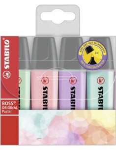 ESTUCHE 4 MARCADORES FLUORESCENTE BOSS PASTEL TRAZO 2/5MM. SURTIDO STABILO 70/4-2