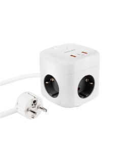 Nanocable Base de 3 enchufes con 3 USB (2 USB-A + 1 USB-C), GaN + PPS, PD 20W, con interruptor, Blanco