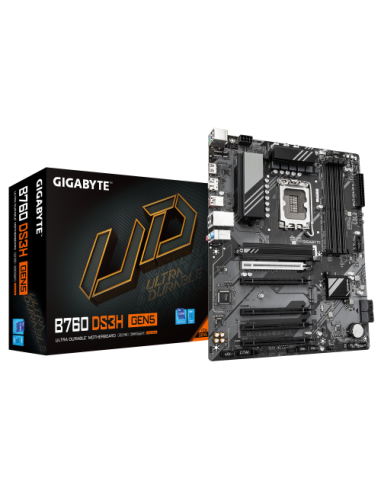 GIGABYTE B760 DS3H GEN5 Placa Base – Compatible con procesadores Intel Core 14ª generación, VRM digital de 8+2+1 fases, hasta 56