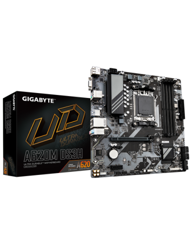 PLACA GIGABYTE A620M DS3H,AMD,AM5,A620,4DDR5,256GB,VGA+DP+HDMI,GBLAN,4SATA6+1XM.2,3USB3.2+1USB TYPE-C,MATX