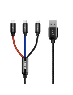 BASEUS THREE PRIMARY COLORS 3-IN-1 CABLE USB FOR M+L+T 3.5A 1.2M BLACK