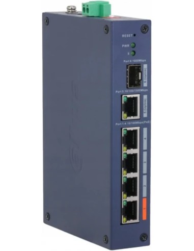 (DH-CHS4106-4ET-60) DAHUA SWITCH INDUSTRIAL 6 PUERTOS CLOUD MANAGED GIGABIT, 4 PUERTOS POE, 60W, HI-POE, L2