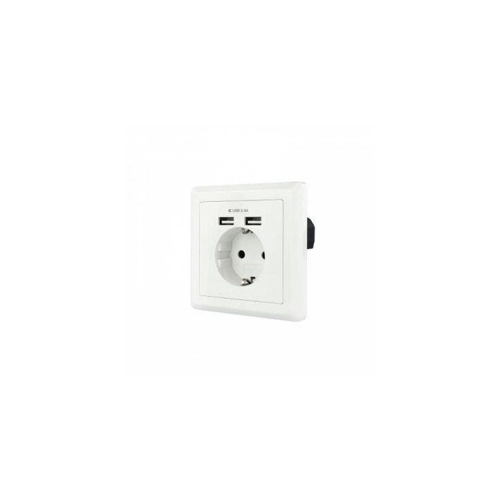 Nanocable Base de enchufe de pared tipo schuko con 2 tomas USB Max. 2.4A, blanca
