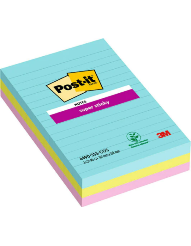 PACK 270 HOJAS NOTAS GRANDES SUPER STICKY 101X152MM 3 COLORES SURTIDOS COSMIC CON LÍNEAS 4690-3SS-COS POST-IT 7100234251