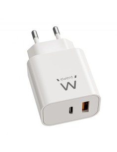 Ewent Cargador Rápido GaN de 20W USB-C PD y USB-A QC, Diseño Compacto