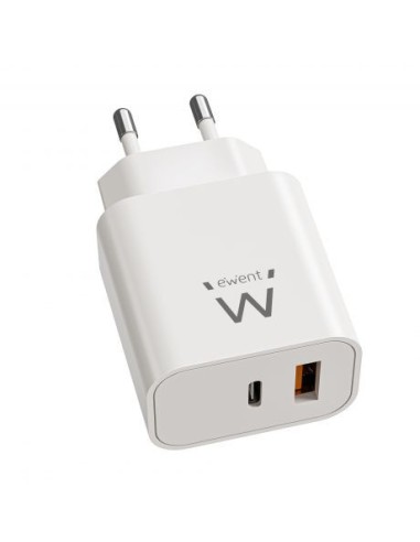 Ewent Cargador Rápido GaN de 20W USB-C PD y USB-A QC, Diseño Compacto
