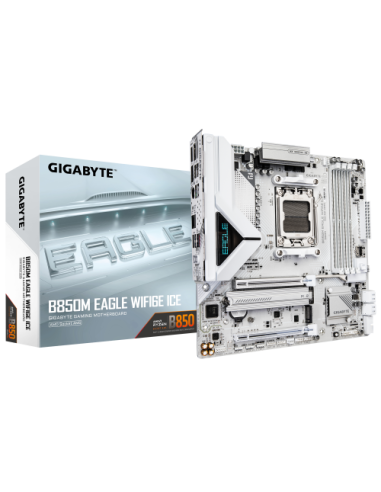 PLACA GIGABYTE B850M EAGLE WIFI6E ICE (BLANCO),AMD,AM5,B850,4DDR5,256GB,1HDMI+1DP,4SATA3+3M.2,GBELAN+WIFI6E+BT5.3,4USB3.2,MATX